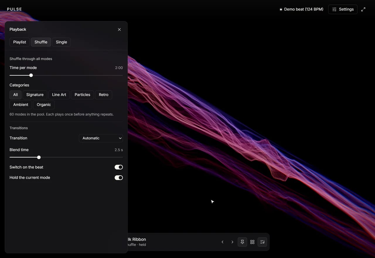 The Pulse playback panel with playlists