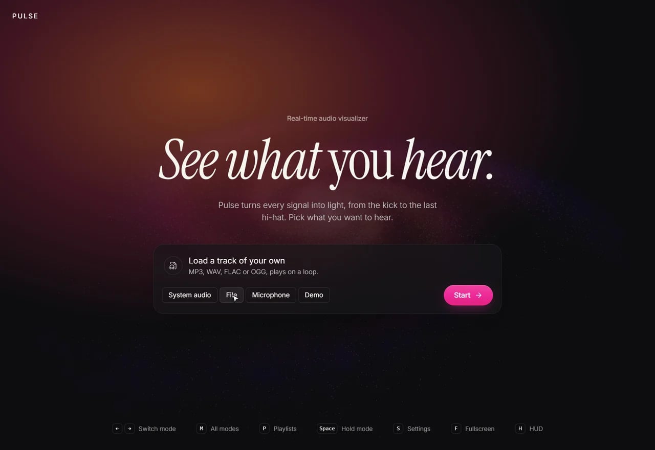 The Pulse start screen: picking an audio source
